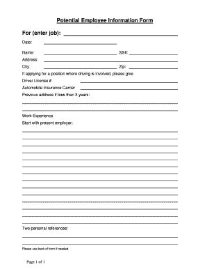Potential Employee Information Form - Fill Out, Sign & Share Online ...