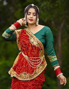 Buy Satrani Printed, Embellished, Embroidered Leheria Chiffon ...