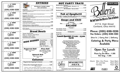Belleria Pizzeria Menu, Menu for Belleria Pizzeria, Cortland ...