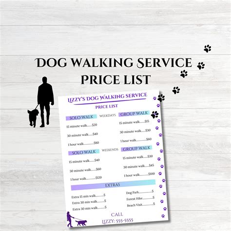 Dog Walking Price List, Dog Walking Business, Price List Template, Dog ...