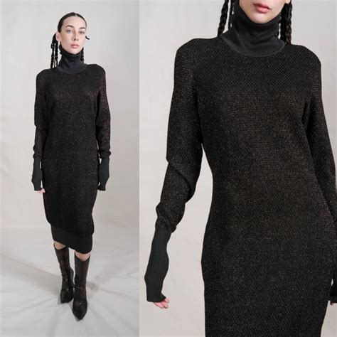 SALVATORE FERRAGAMO Metallic Copper Knit Turtleneck Sweater Dress W ...