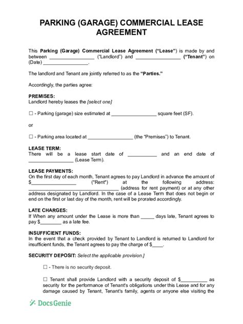 Parking Garage Commercial Lease Agreement - Blank Fillable Template ...