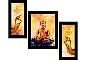 SAF paintings UV Textured Buddha Print Framed Painting Set of 3 for ...