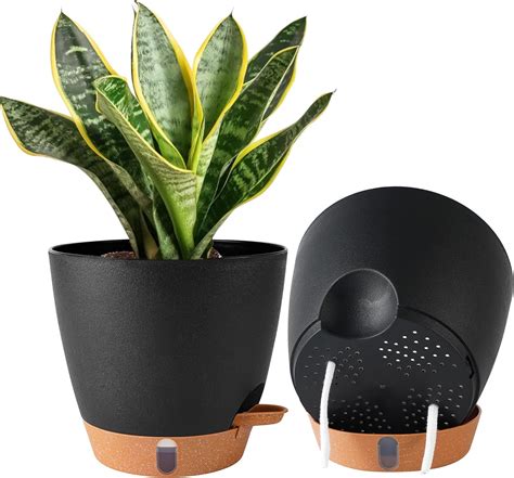 Amazon.com: 2 Pack 8 inch Plant Pots, Plastic Self Watering Planters ...