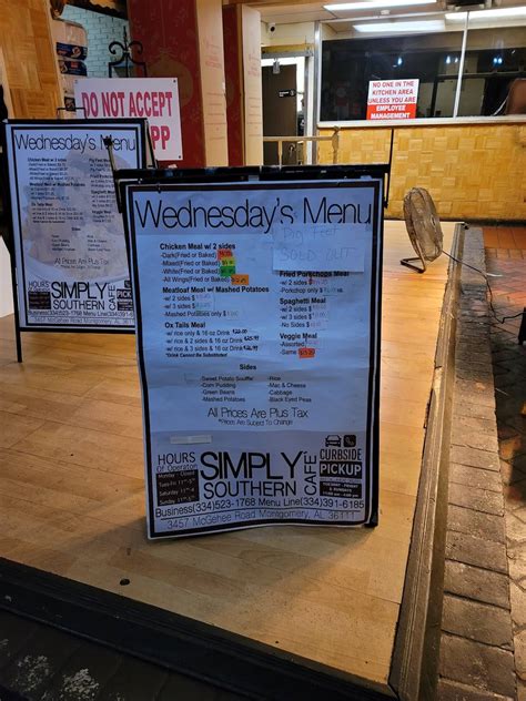 Menu at Simply Southern Cafe, Montgomery, McGehee Rd