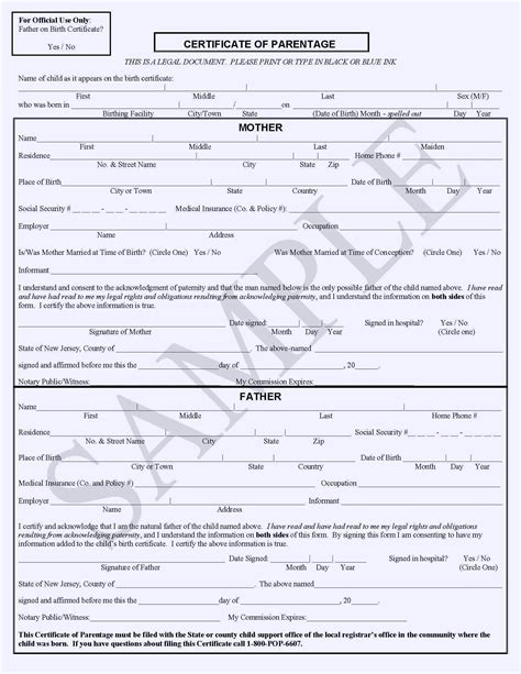 New Jersey Paternity-COP Information