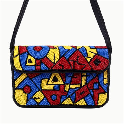 Indianshelf Beaded Cotton Geometric Pattern Shoulder Bag 29cm Strap