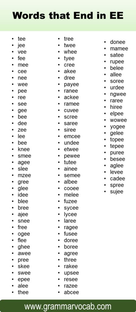 List of Words that End in "EE" - GrammarVocab