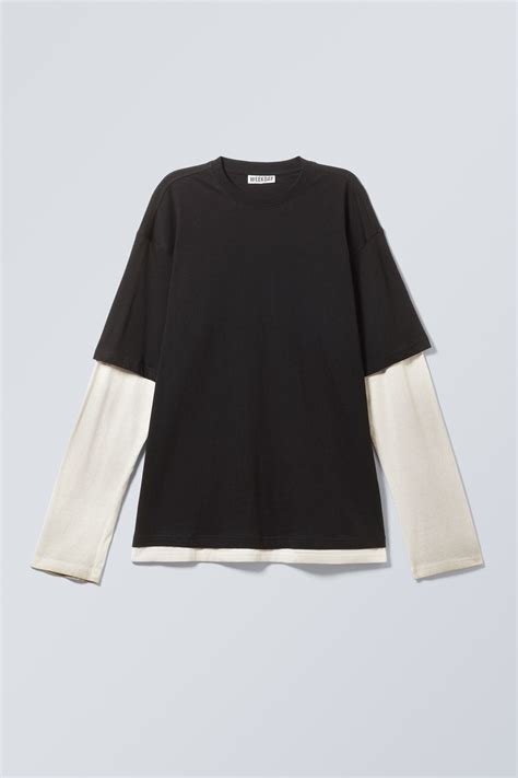 Double-Layered Long-Sleeved T-shirt - Black & White - DAMES | H&M BE