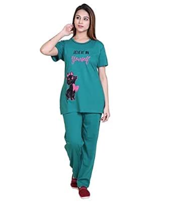 Buy New Crush Women Cotton Printed Pajama Set Night Suit, Light Green ...