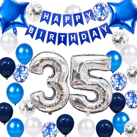 Amazon.com: 35th Birthday Party Decoration Blue Silver for Men, Happy ...