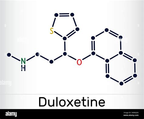 Duloxetine antidepressant drug molecule. SNRI inhibitor. Structural chemical formula. Vector ...
