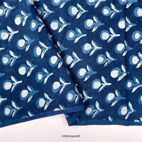 (CUT PIECE) Indigo Dabu Natural Dyed Abstract Roses Hand Block Printed ...