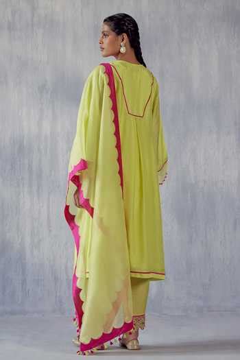 Buy Green Cotton , Organza Thread, Pratibha Yoke Embroidered Kurta Pant ...