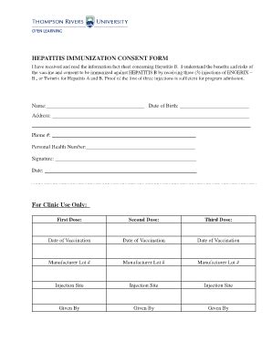 Fillable Online tru HEPATITIS IMMUNIZATION CONSENT FORM For Clinic Use ...