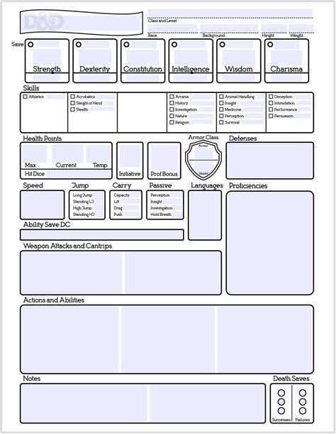 Fillable Dnd 5e Character Sheets