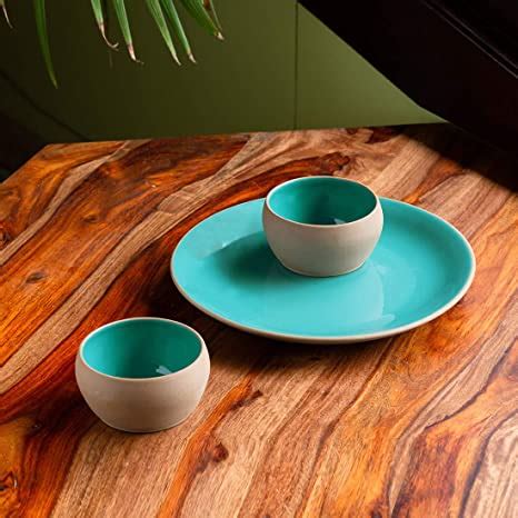Buy ExclusiveLane 'Earthen Turquoise' Hand Glazed Ceramic Plates For ...