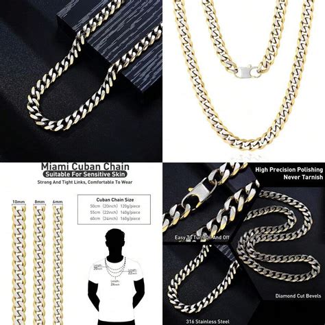 Mens 8 10 12MM Width Cuban Link Chain Stainl Steel Thick Cuban Link ...