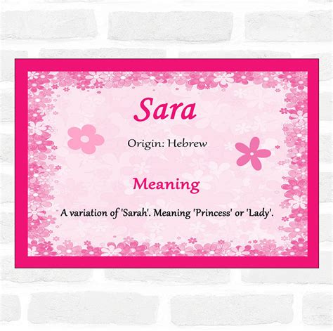 Sara Name Meaning Pink Certificate - The Card Zoo