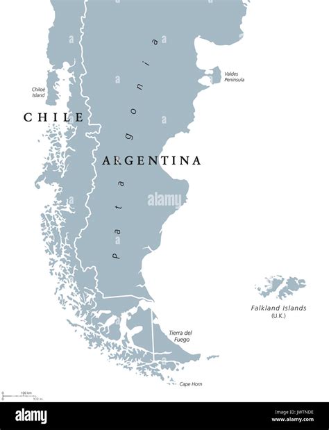 Patagonia political map. The southern end of continent South America ...