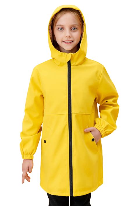 SOLOCOTE Girls' Long Waterproof Rain Jacket with Hood and Floral Lining ...