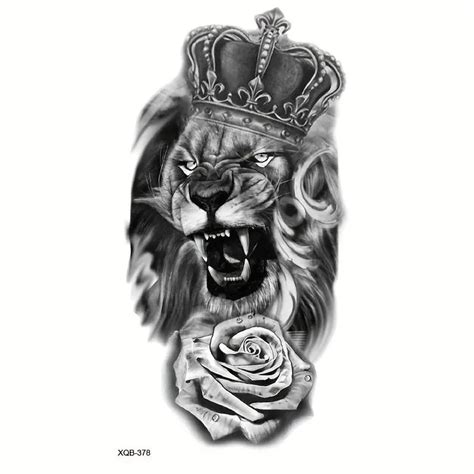 Lion & Crown & Flower Pattern Temporary Tattoo Sticker, 1 Sheet ...