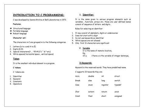 Programming short notes - INTRODUCTION TO C PROGRAMMING: C was ...