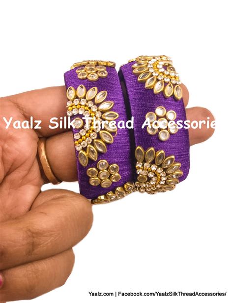 Yaalz Silk Thread Traditional Kundan Design Kada Bangle Pairs In Assor