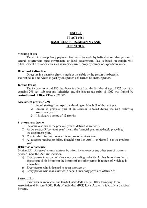 Basic and residential status in IT - UNIT – I IT ACT 1961 BASIC ...