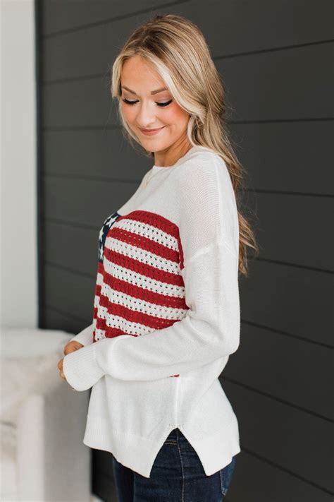 Patriotic Pride American Flag Knit Sweater- Ivory – The Pulse Boutique