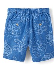 Kids Tropical Leaf Print Linen-Blend Pull-On Shorts - BLUE | Gymboree