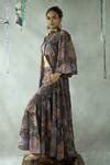 Buy Brown Georgette Collared Jugni Abstract Print Tiered Shirt For ...