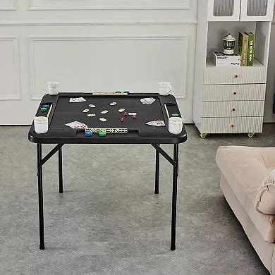 Mahjong Table 4-Player Folding Game Table with Cup Holders and Trays Black