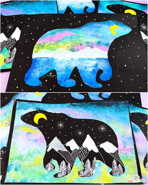 Polar Bear Silhouette Painting | Winter art projects, Winter art lesson, Elementary art projects