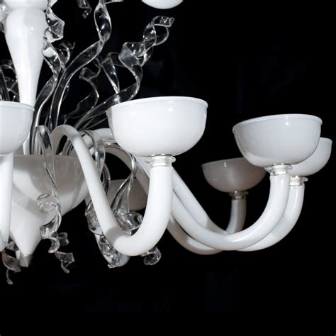 Venetian Chandelier Orseolo - White and crystal details - Original Murano Glass
