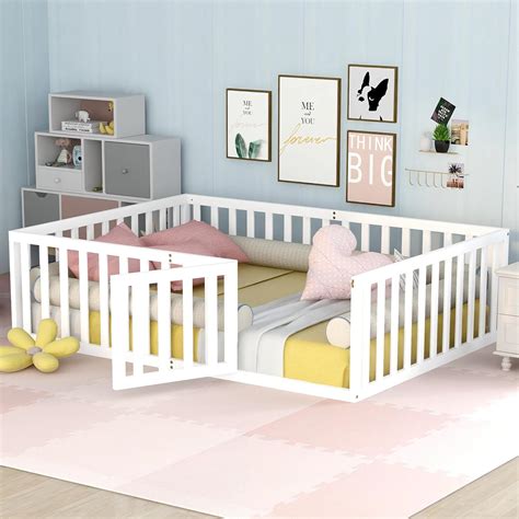Amazon.com: Kids Montessori Floor Bed, Full Size Floor Bed with Fence ...
