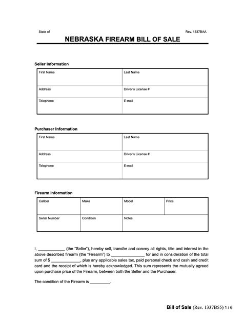 Free Nebraska Firearm Bill of Sale Form | PDF & Word