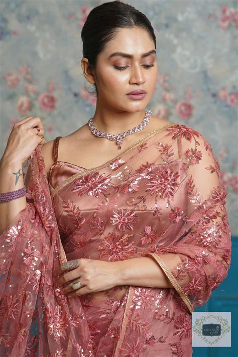 Dusty Rose Morning Glory Organza Half saree - kreationbykj – Kreation by KJ