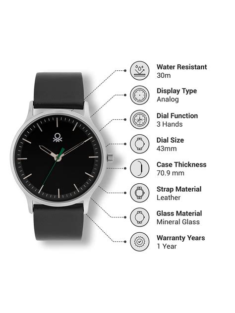 United Colors Of Benetton Iconic Leather Black Round Dial Analog Men W ...