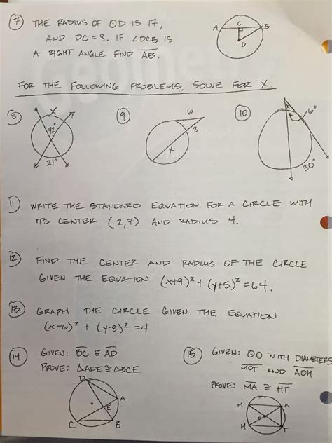 Geometry Unit 10 Test Circles Answer Key - Geometry Chapter 11 Test D ...