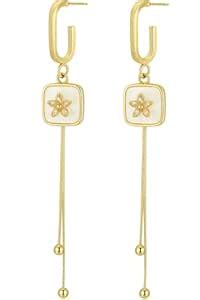 Buy Gold-Plated Mother of Pearl Floral Drop Earrings with Long Tassels ...