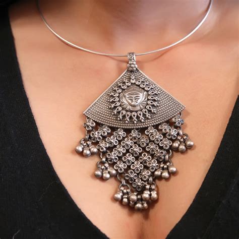 925 Silver Tribal Handcrafted Goddess Durga Hasli Necklace – Joharcart