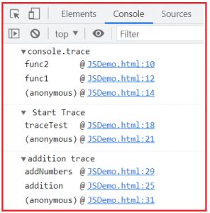 JavaScript Console.log Stack Trace 的图像结果