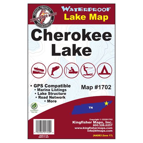 Kingfisher Maps Waterproof Topographic Fishing Boating Map Cherokee ...