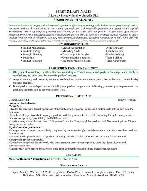 Product Manager Resume Sample | Example & Writing Guide