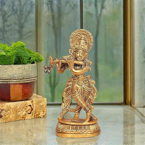 Buy Amazon Brand - Umi Gold Plated Flute Playing Krishna Idol Showpiece ...