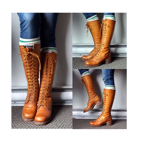 TALL Brown Lace-Up Knee High Boots sz 61/2 6.5 leather