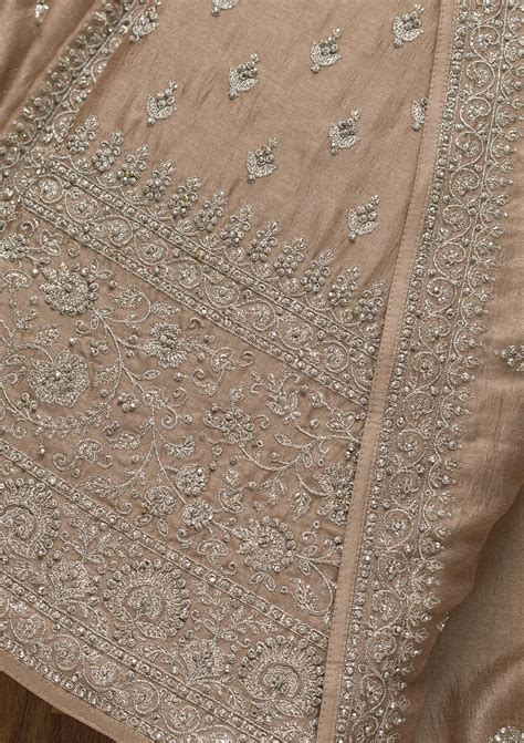 Buy Light Brown Zariwork Raw Silk Unstitched Salwar Suit - Koskii
