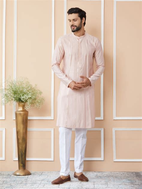 Light Pink Sequins Embroidered Pure Chanderi Silk Straight Kurta – See ...