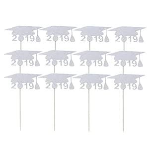Amosfun 2019 Doctoral Hat Shaped Cake Toppers Glitter Cupcake Picks ...